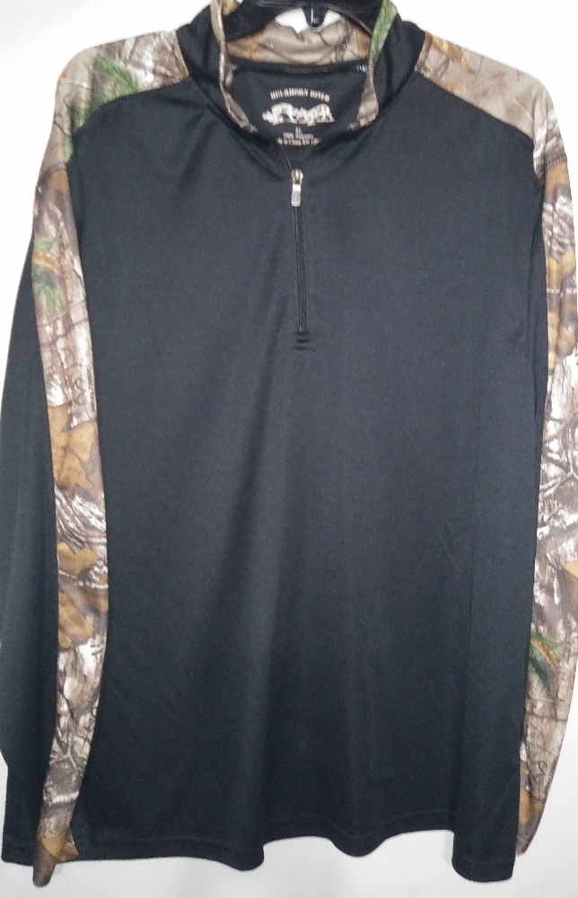 Buckhorn River XLG Mens Long Sleeved Quarter Zip Camo Trim Pullover Shirt